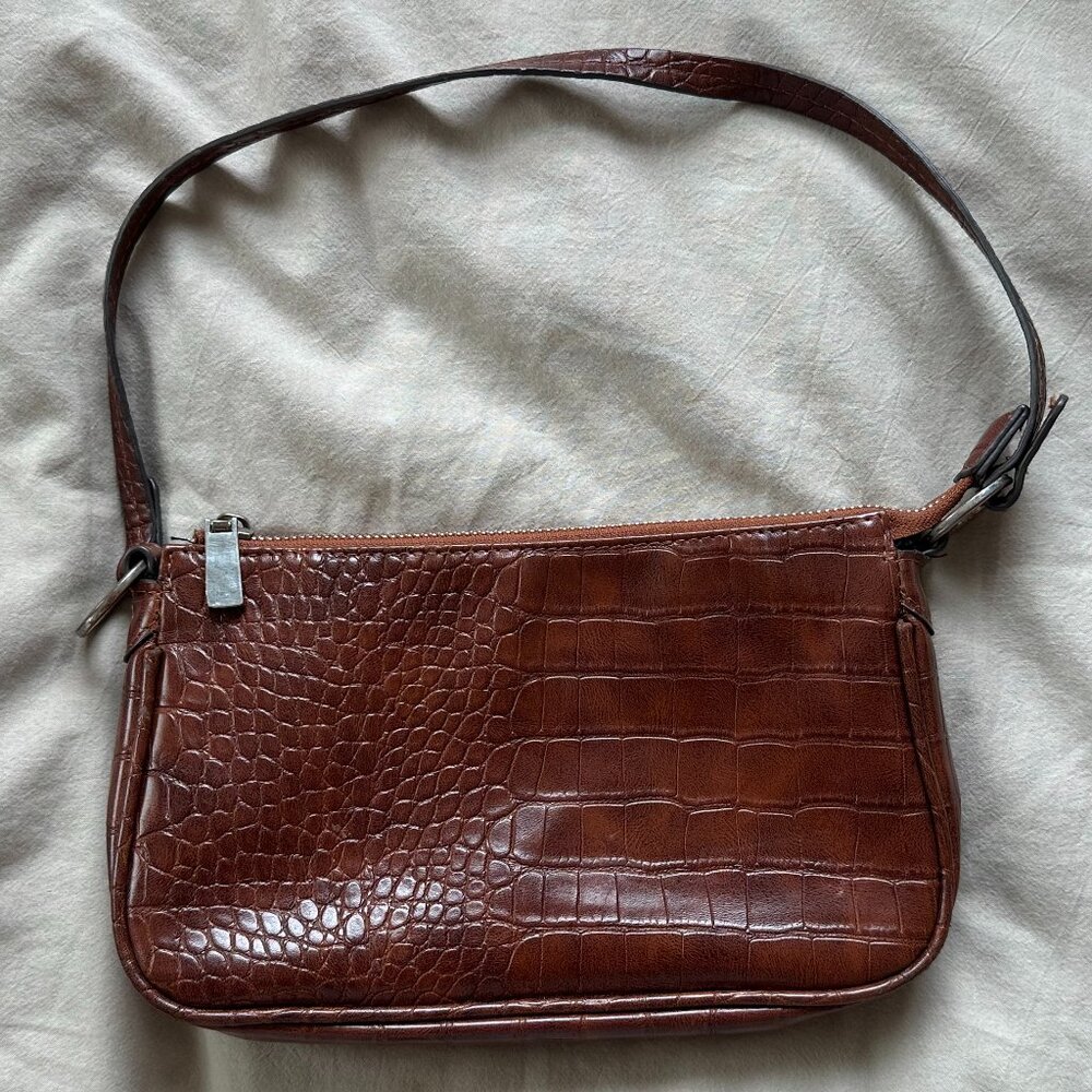 Mango Croc patent-effect bag